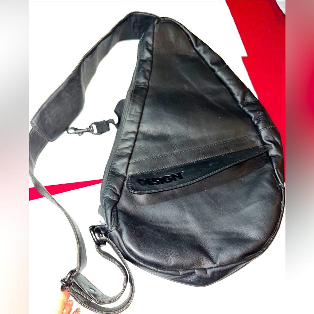 DESIGN black Leather Crossbody Bag, Adjustable Wide Strap Shoulder Purse  Unisex